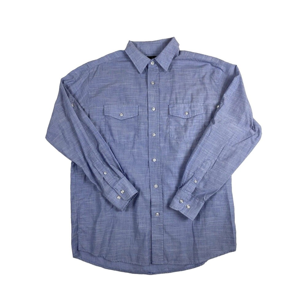 Beverly Hills Polo Club Blue/Gray Button Down Shirt Lon Sleeve Size Large
